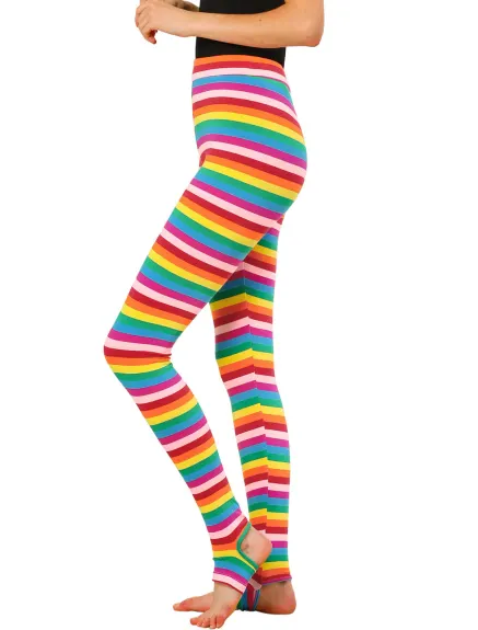 Allegra K - Stripe Printed High Waist Elastic Yoga Leggings