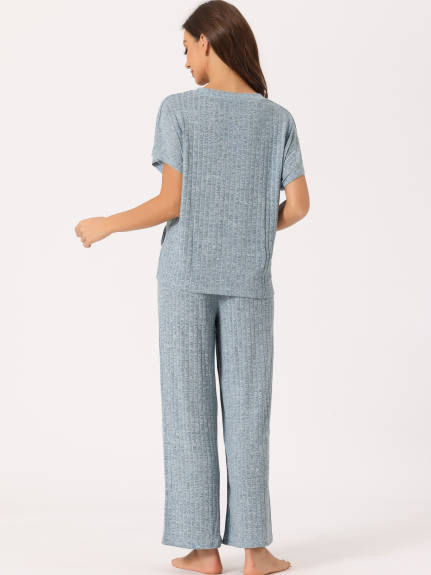 cheibear - Ensembles de pyjama de détente en tricot côtelé