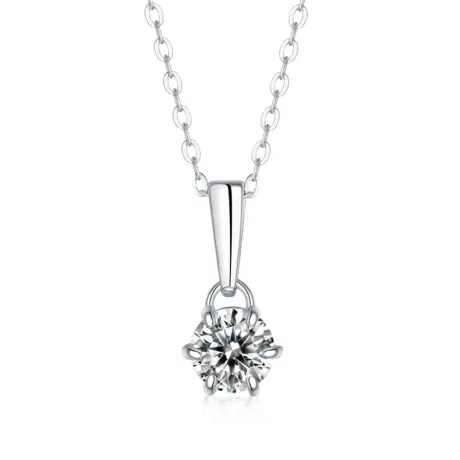 Stella Valentino Sterling Silver with 2ct Lab Created Moissanite Round Solitaire Classic Drop Pendant Necklace