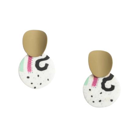 Gold & White Multi Colored Abstract Clay Stud Earrings - Don't AsK