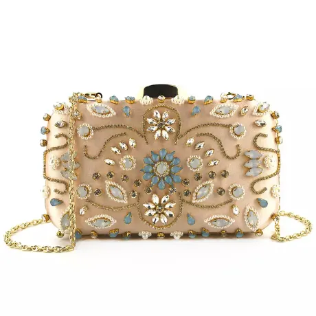 Goldtone & Turquoise Crystal and Satin Clutch with Strap  - Don't AsK