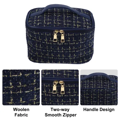 Unique Bargains- Travel Makeup Bag Organizer Case Woolen Plaid Pattern