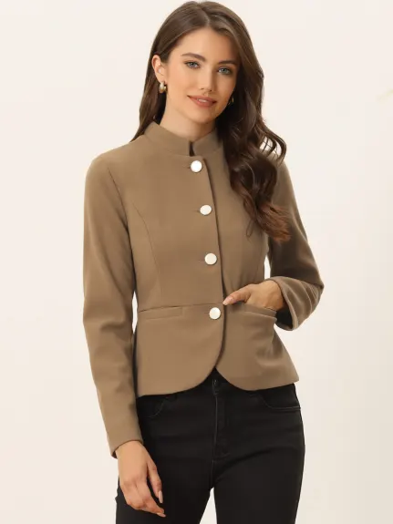 Allegra K- Peplum Cropped Woolen Jacket Coat