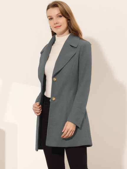 Allegra K- Notched Lapel Button Single Breasted Coat