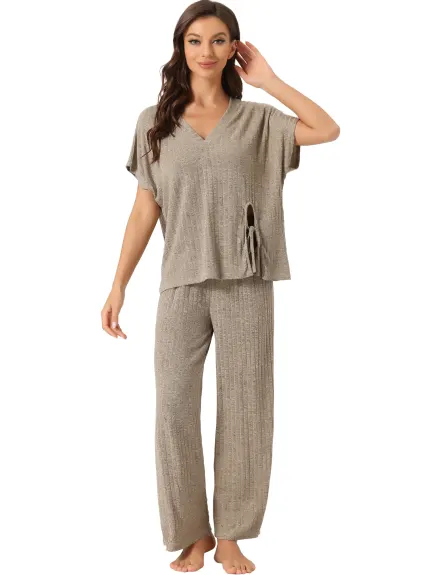 cheibear - Ribbed Knit Lounge Pajama Set