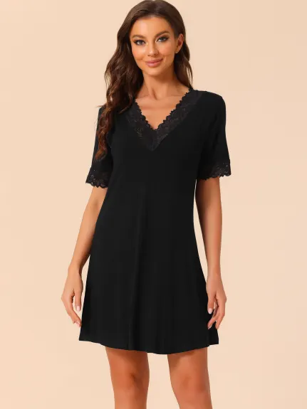 cheibear - V Neck Short Sleeves Lounge Nightgown