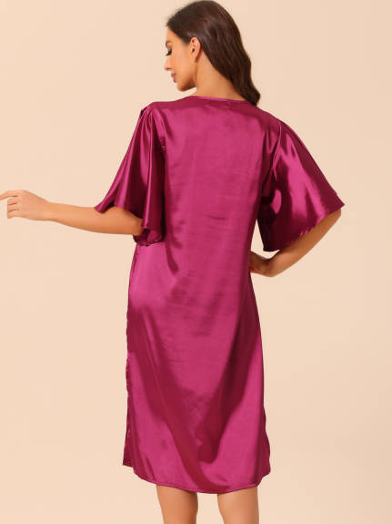 cheibear - Flare Bell Sleeve Satin Nightgown