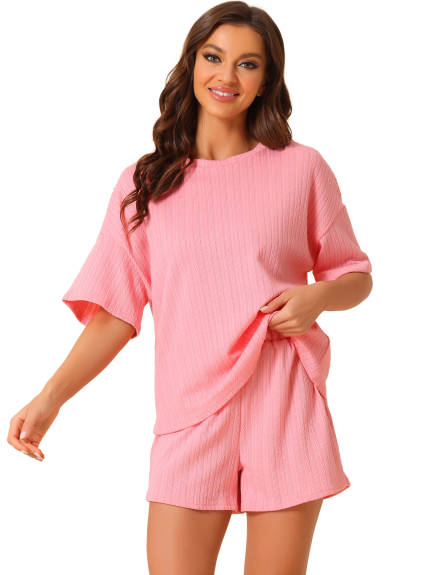 cheibear - Summer Round Neck Casual Lounge Sets