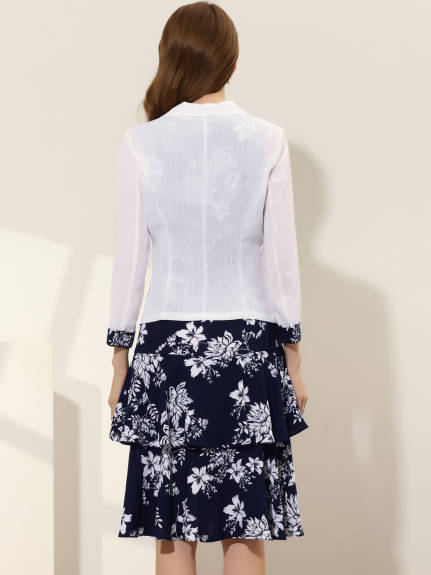Allegra K- Suit Set- Chiffon Floral Dress Blazer Jacket