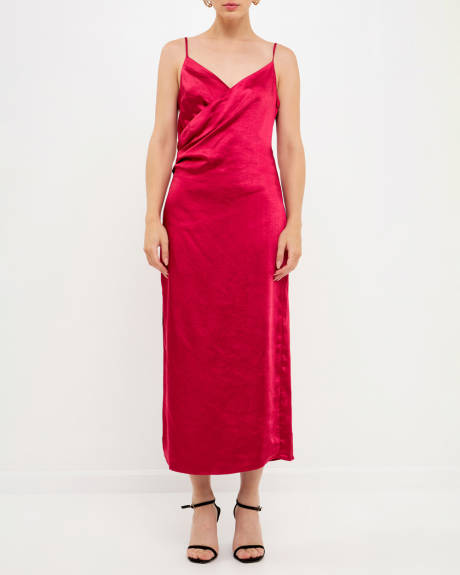endless rose - Satin Wrap Midi Dress