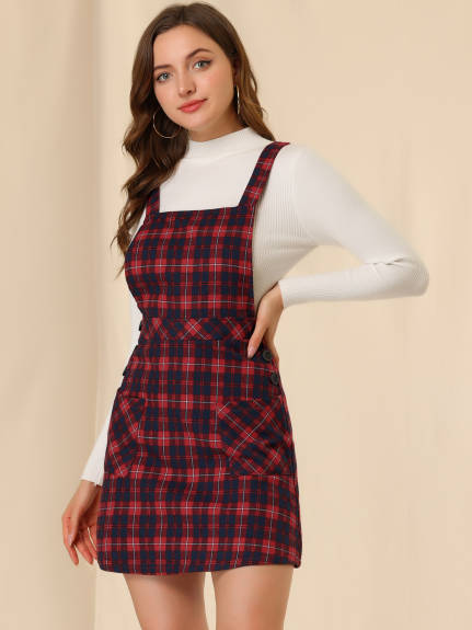 Allegra K- Plaid Tartan A-Line Pinafore Overall Dress