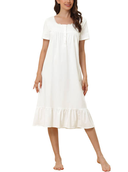 cheibear - Cotton Lace Ruffle Victorian Nightgown
