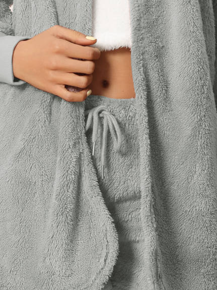 cheibear - Fuzzy Fleece 3 Piece Soft Loungewear Set