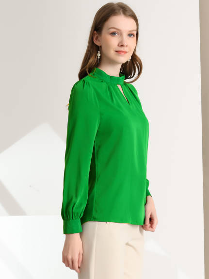 Allegra K- Business Shirt Stand Collar Fall Long Sleeve Blouses