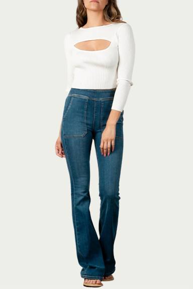 LUCCA - Cutout Ribbed Stretch-Knit Top