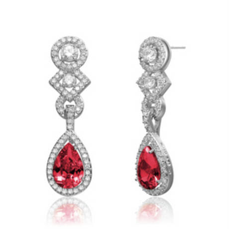 Genevive Sterling Silver White Gold Plating with Colored Cubic Zirconia Dangle Earrings