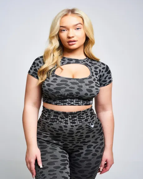 Twill Active - Caneva Leopard Recycled Cut Out Crop Top - Grey