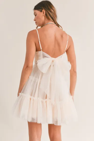 Evercado - Tulle Mesh Bow Back Mini Dress