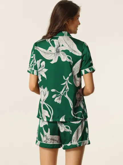 cheibear - Summer Button Down Hawaiian Floral Pajama Set