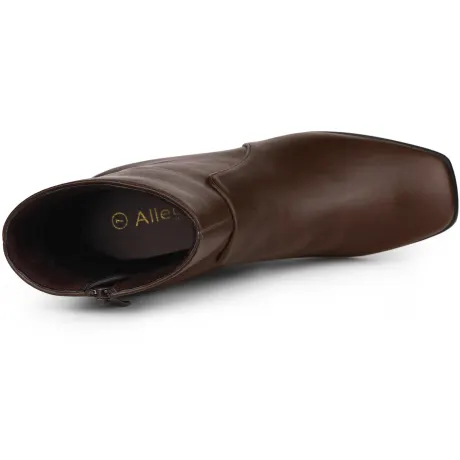 Allegra K - Square Toe Side Zipper Block Heel Ankle Boots
