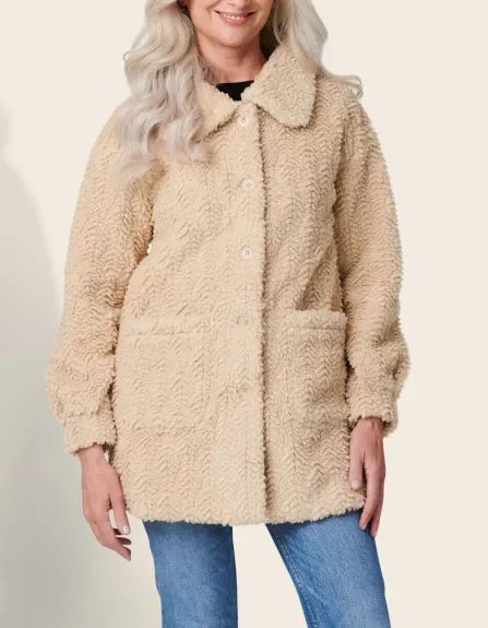 Annick - Megan Coat Textured Teddy Motif Beige