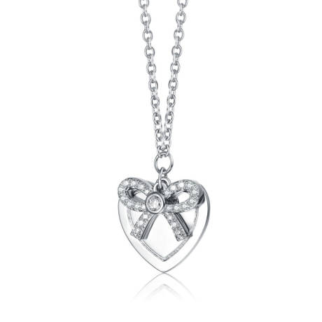 Rachel Glauber White Gold Plated Bow Tie on Heart Shaped Pendant Necklace