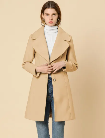 Allegra K- Notched Lapel Button Single Breasted Coat