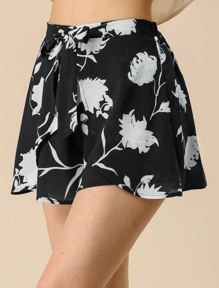 Allegra K- Summer Elastic Waist Beach Floral Shorts