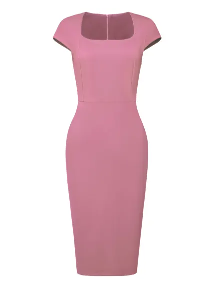 Hobemty- Square Neck Cap Sleeve Pencil Dress