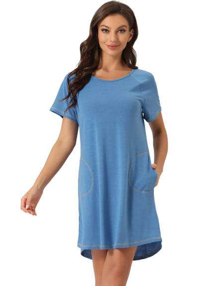 cheibear - Round Neck Pajama Dress with Pockets
