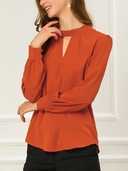 Allegra K- Business Shirt Elegant Stand Collar Long Sleeve Blouses