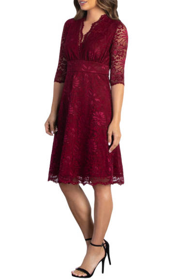 Kiyonna Mademoiselle Lace Cocktail Dress with Sleeves