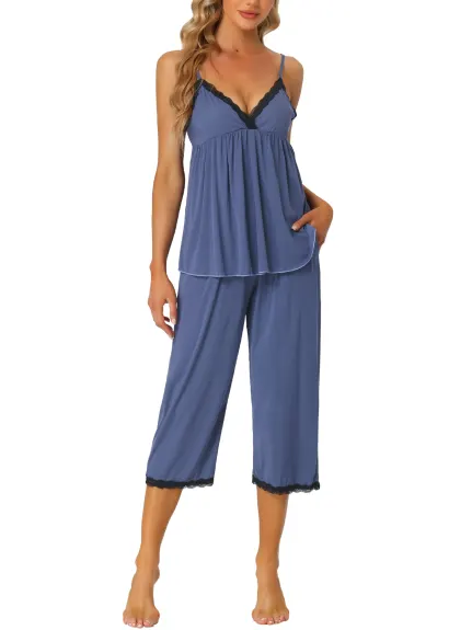 cheibear - Cami Top with Pants 2pcs Waffle Knit Pajama Set