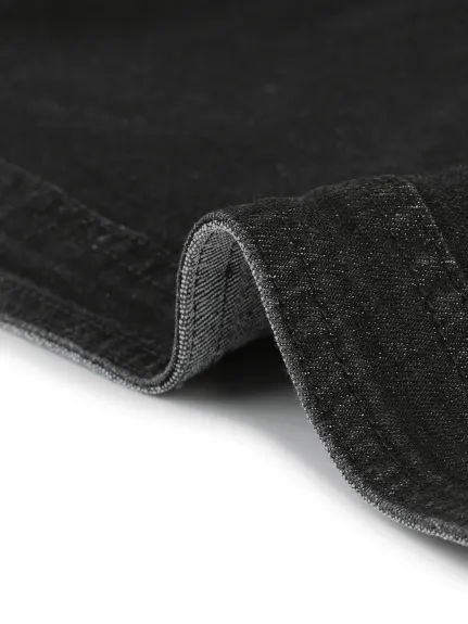 Allegra K- Crop Denim Cardigan Slim Fit Cap Sleeve Jean Jacket