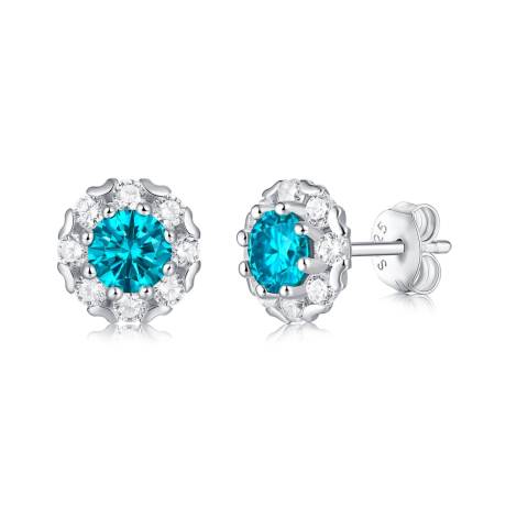 Stella Valentino Sterling Silver with 0.50ctw Lab Created Moissanite & Blue Topaz Round Halo Stud Earrings