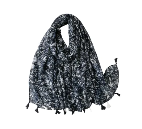 Mini-foulard fleuri marine avec pompons - Don't AsK