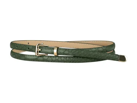 Allegra K- Skinny Embossed Leather Alloy Pin Buckle Belt
