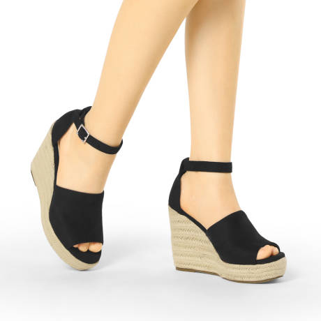 Allegra K- Espadrilles plateforme femme Espadrille noire sandales compensées