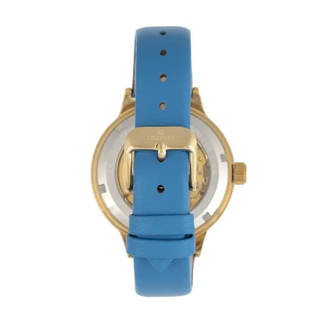 Empress - Alice Automatic MOP Skeleton Dial Leather-Band Watch - Blue