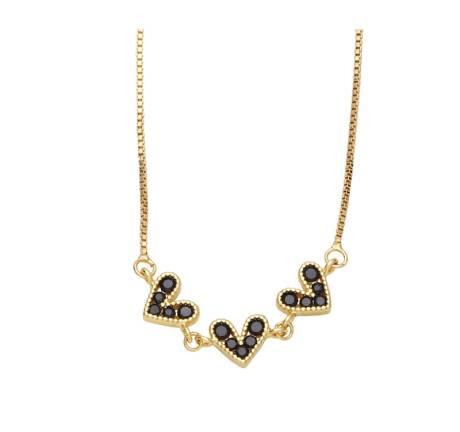 Goldtone Dainty Triple Heart Necklace with CZ in Black - Eva Sky2