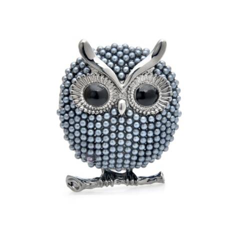 Blue Faux Pearl Studded Owl Brooch  - Don't AsK