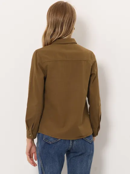 Allegra K- Long Sleeve Button Down Jean Denim Shirt