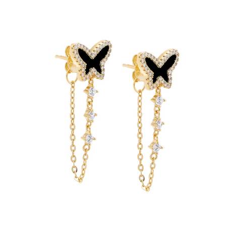 Par Adina Eden -Pave Colored Stone Butterfly Drop Chain Stud Earge - Turquoise