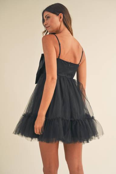 Evercado - Front Bow Babydoll Mini Dress