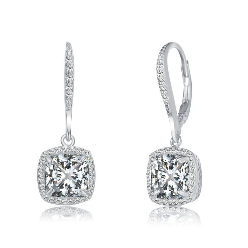 Genevive Boucles d'oreilles pendantes en argent sterling avec zircone cubique ronde transparente et rayonnante