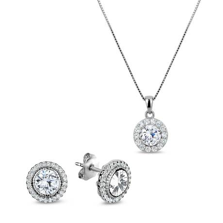 Club Rochelier 5A Cubic Zirconia Round Pendant Necklace and Earrings Set