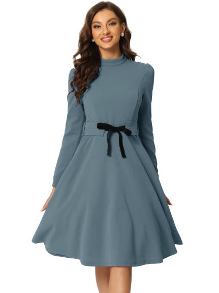 Allegra K- élégante robe à manches longues à col simulé à genou