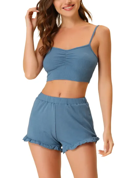 cheibear - Runch Crop Cami with Shorts Pajama Set