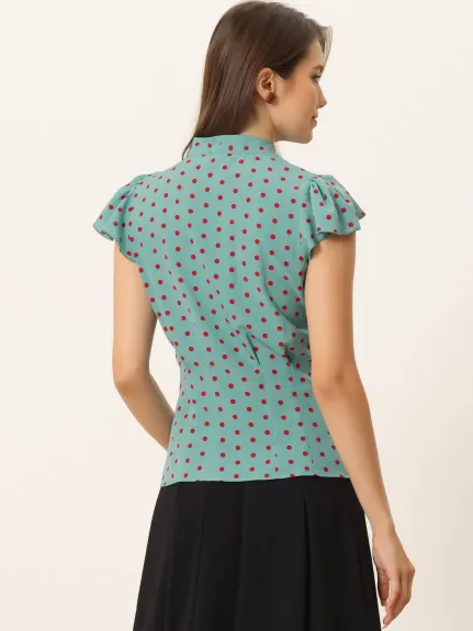 Allegra K- Polka Dots Ruffled Sleeve Tie Neck Blouse Shirt
