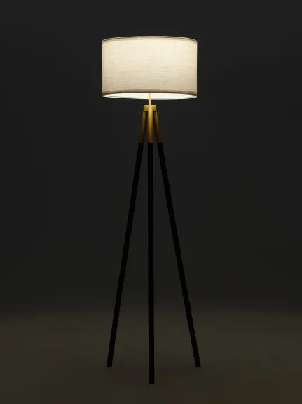 Lampe sur pied tripode à del avec abat-jour cylindrique levi, noir et or